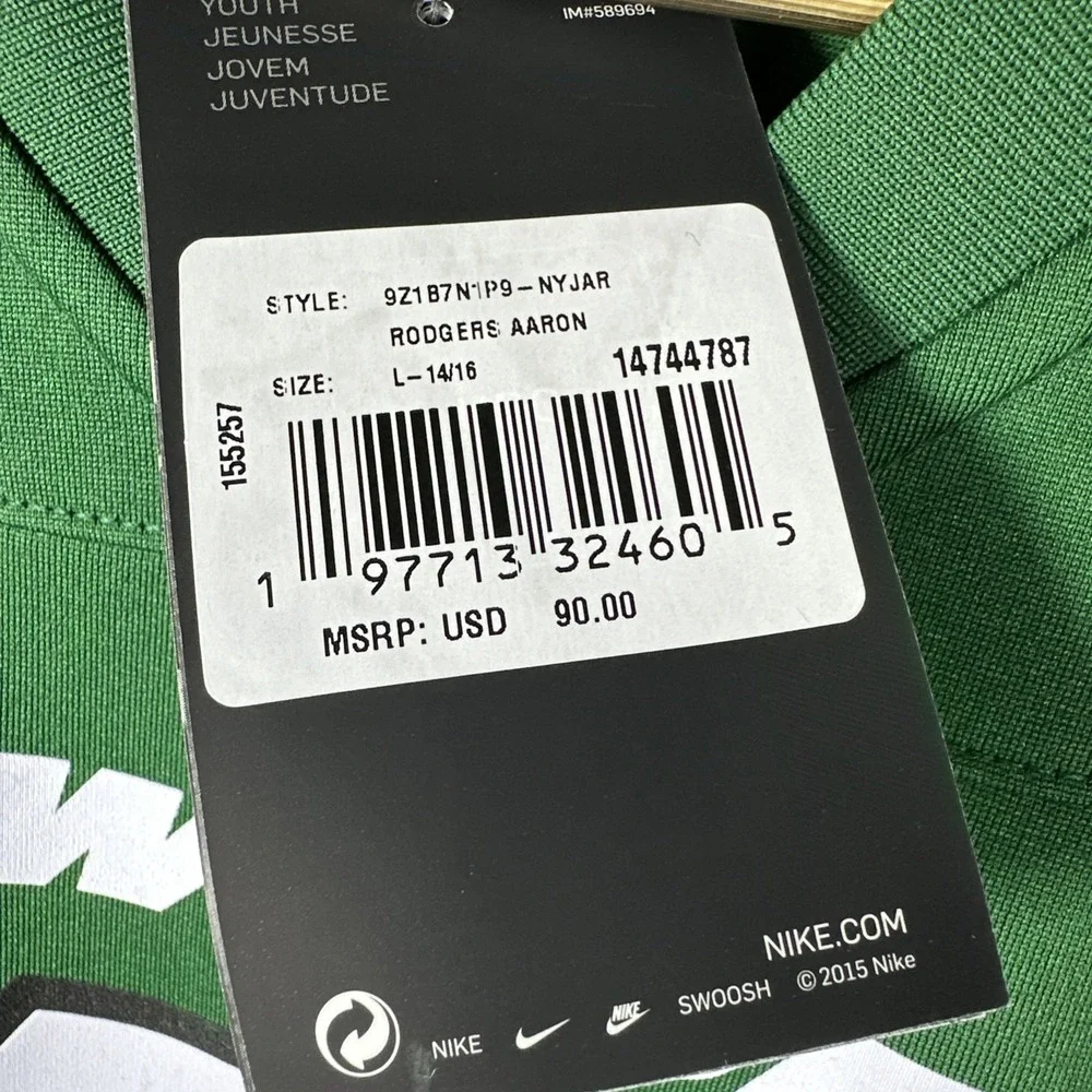 New York Jets NFL Nike Kids Jersey #8 Aaron Rodgers Large Football NWT
